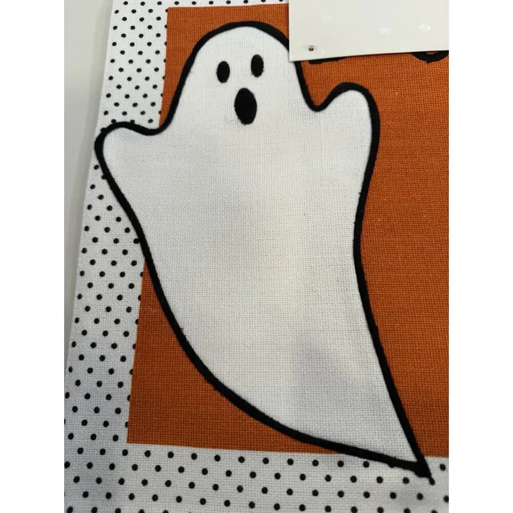 ISAAC MIZRAHI Halloween Ghost Placemats 13x19‎ Cotton White Orange Set of 4 New
